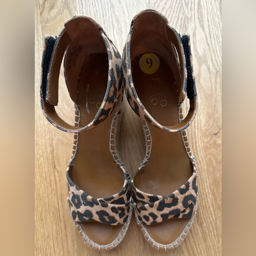 FRANCO SARTO CARLOTTA CAMEL (LEOPARD) ESPADRILLE WEDGE OPEN TOE SANDALS (9)